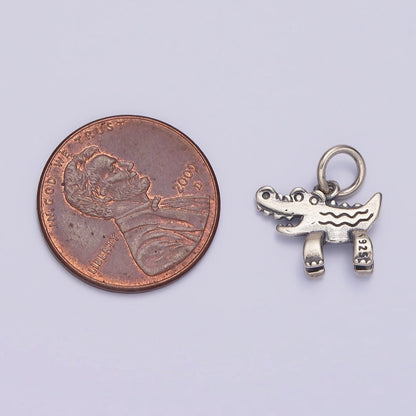 S925 Sterling Silver 14.5mm Mini Alligator Crocodile Animal Charm | SL-354