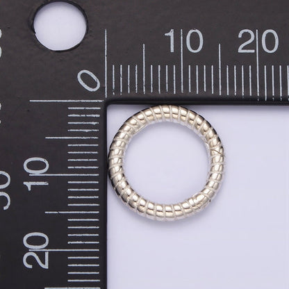 S925 Sterling Silver 15.7mm Line-Textured Round Push Spring Gate Ring Supply | SL-385