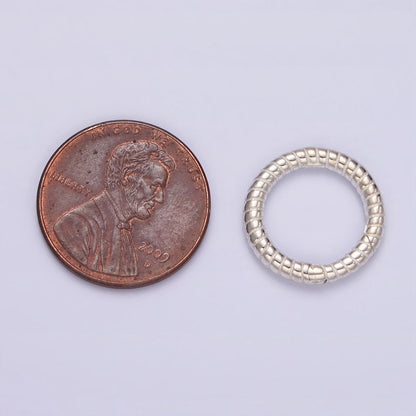 S925 Sterling Silver 15.7mm Line-Textured Round Push Spring Gate Ring Supply | SL-385