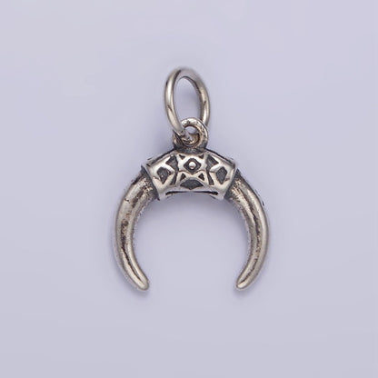 S925 Sterling Silver 17.5mm Elaborate Crescent Tusk Charm | SL-376