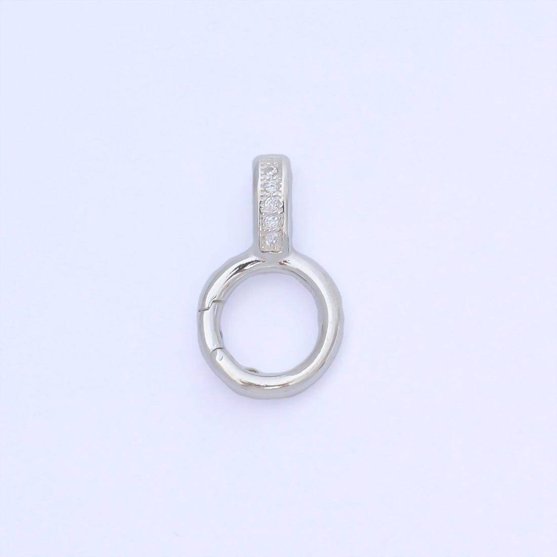 S925 Sterling Silver 19mm Micro Paved CZ Round Push Gate Clasp Open Loop Closure Finding | SL-699