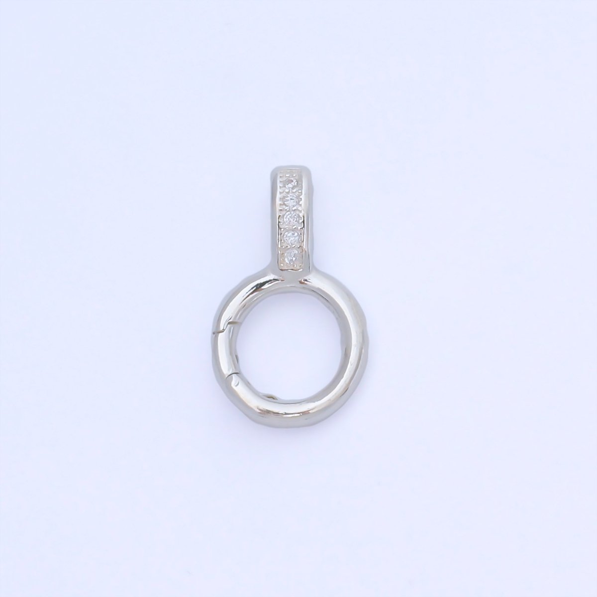 S925 Sterling Silver 19mm Micro Paved CZ Round Push Gate Clasp Open Loop Closure Finding | SL-699