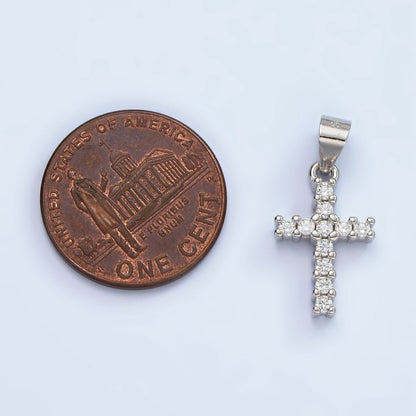 S925 Sterling Silver 20mm Micro Paved CZ Lined Religious Latin Cross Pendant | SL-451