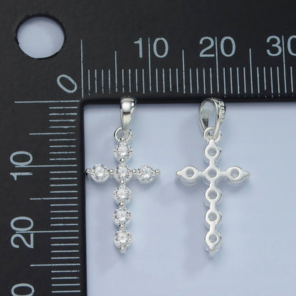 S925 Sterling Silver 25mm Clear Round CZ Latin Cross Religious Pendant | SL-468