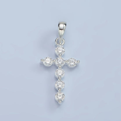S925 Sterling Silver 25mm Clear Round CZ Latin Cross Religious Pendant | SL-468