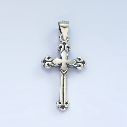 S925 Sterling Silver 30mm Fleur Passion Cross Oxidized Pendant | SL-460
