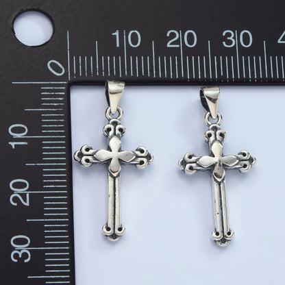 S925 Sterling Silver 30mm Fleur Passion Cross Oxidized Pendant | SL-460