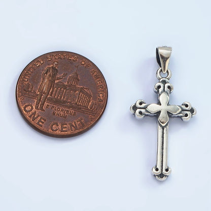 S925 Sterling Silver 30mm Fleur Passion Cross Oxidized Pendant | SL-460