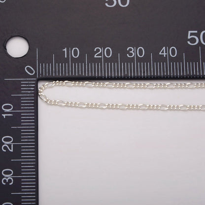 S925 Sterling Silver 3mm Figaro Unfinished Chain by Yard For Jewelry Making | ROLL-1486 Clearance Pricing