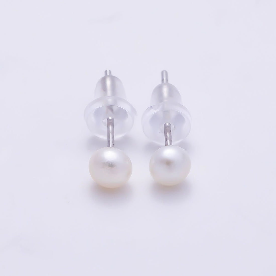 S925 Sterling Silver 4mm Shell Pearl Round Stud Earrings | Earrings-00696