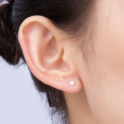 S925 Sterling Silver 4mm Shell Pearl Round Stud Earrings | Earrings-00696