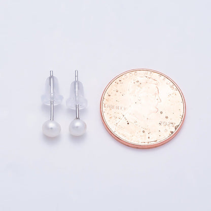 S925 Sterling Silver 4mm Shell Pearl Round Stud Earrings | Earrings-00696