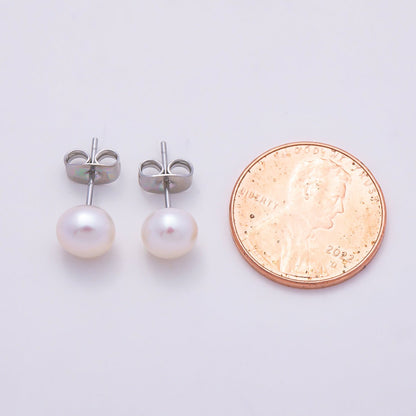 S925 Sterling Silver 7mm Shell Pearl Gemstone Stud Earrings | Earrings-00454