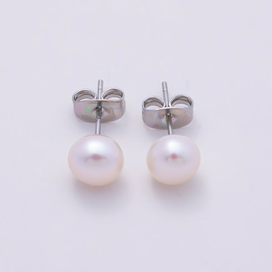 S925 Sterling Silver 7mm Shell Pearl Gemstone Stud Earrings | Earrings-00454