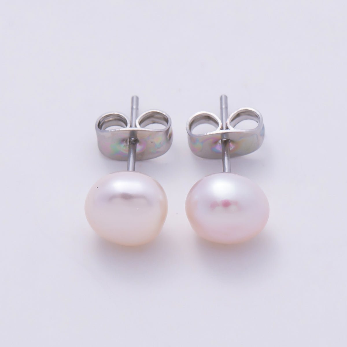 S925 Sterling Silver 7mm Shell Pearl Gemstone Stud Earrings | Earrings-00455