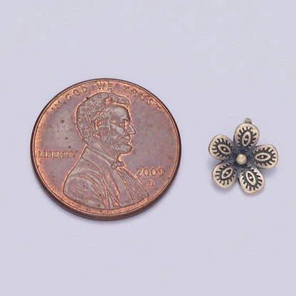 S925 Sterling Silver 9mm Evil Eye Engraved Flower Nature Back Loop Charms | SL-359