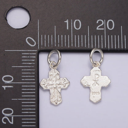 S925 Sterling Silver Artisan Textured Religious Cross Charm | SL-417