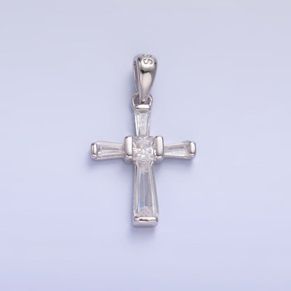 S925 Sterling Silver Baguette CZ Religious Cross Pendant | SL-597