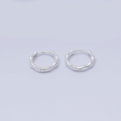 S925 Sterling Silver Bamboo Textured Hinged Hoop Earrings | SL-663