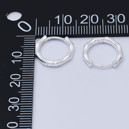 S925 Sterling Silver Bamboo Textured Hinged Hoop Earrings | SL-663
