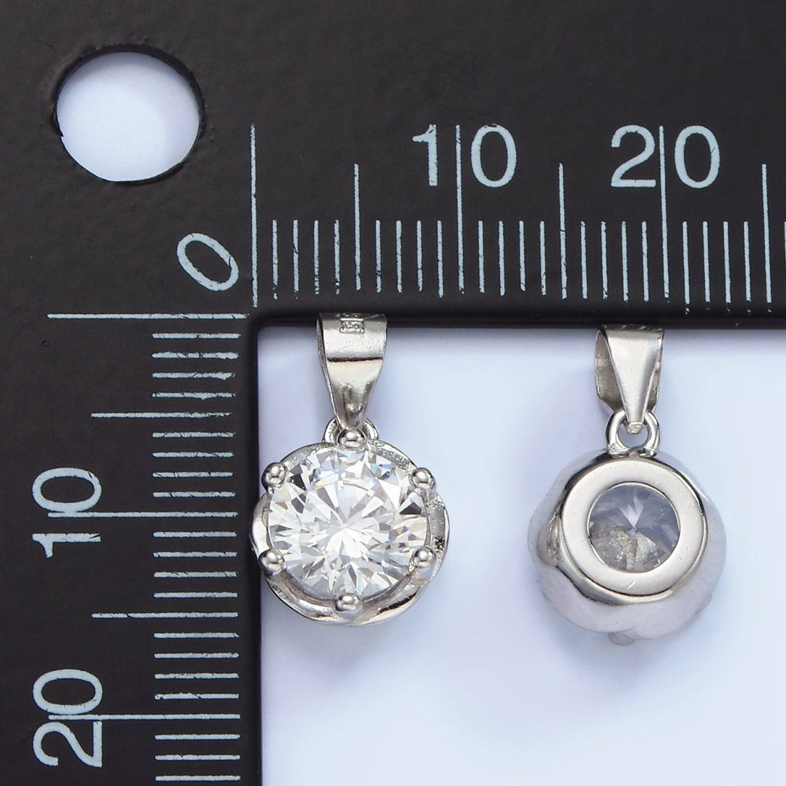 S925 Sterling Silver Clear CZ Round Dotted Bezel Solitaire Pendant | SL-453