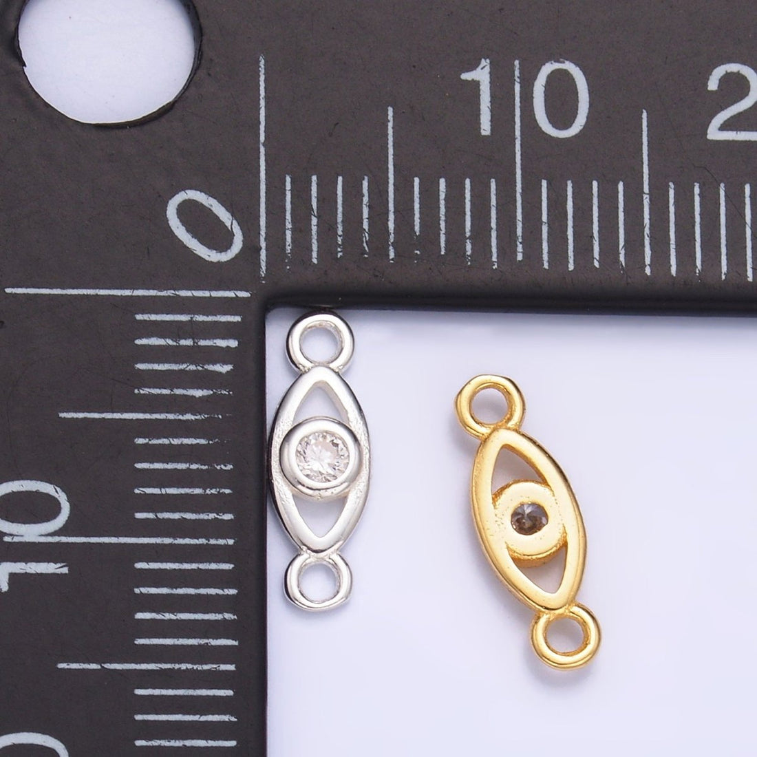 S925 Sterling Silver 4mm CZ Evil Eye Open Connector in Gold &amp; Silver | SL-610