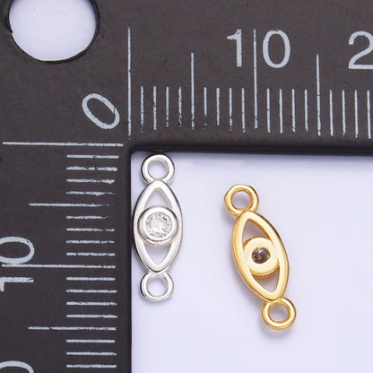 S925 Sterling Silver 4mm CZ Evil Eye Open Connector in Gold &amp; Silver | SL-610