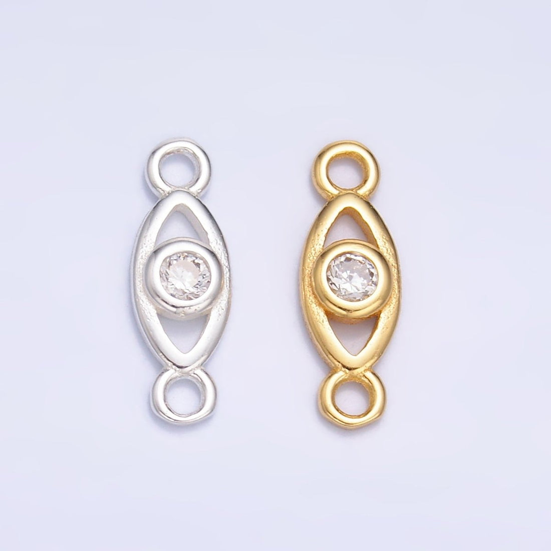 S925 Sterling Silver 4mm CZ Evil Eye Open Connector in Gold &amp; Silver | SL-610