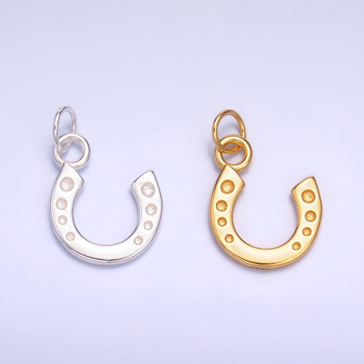 S925 Sterling Silver 11mm Dotted Horseshoe Charm in Gold &amp; Silver | SL-624