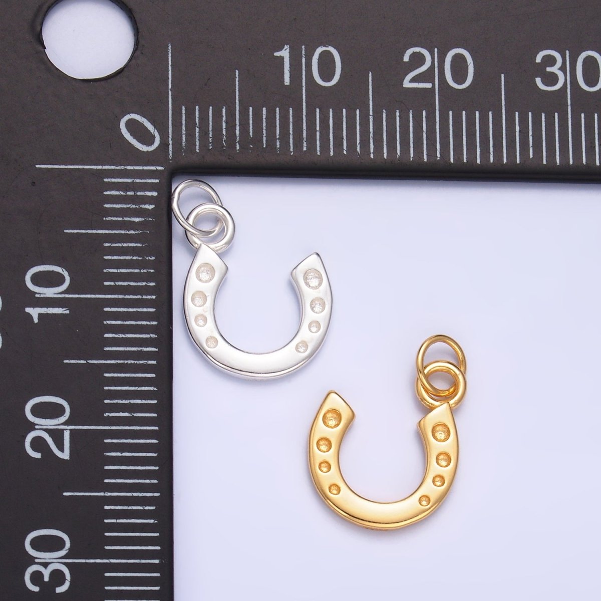 S925 Sterling Silver 11mm Dotted Horseshoe Charm in Gold &amp; Silver | SL-624