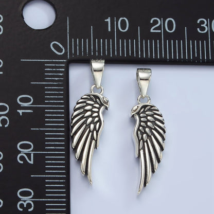 S925 Sterling Silver Feather Wings Oxidized Minimalist Pendant | SL-459