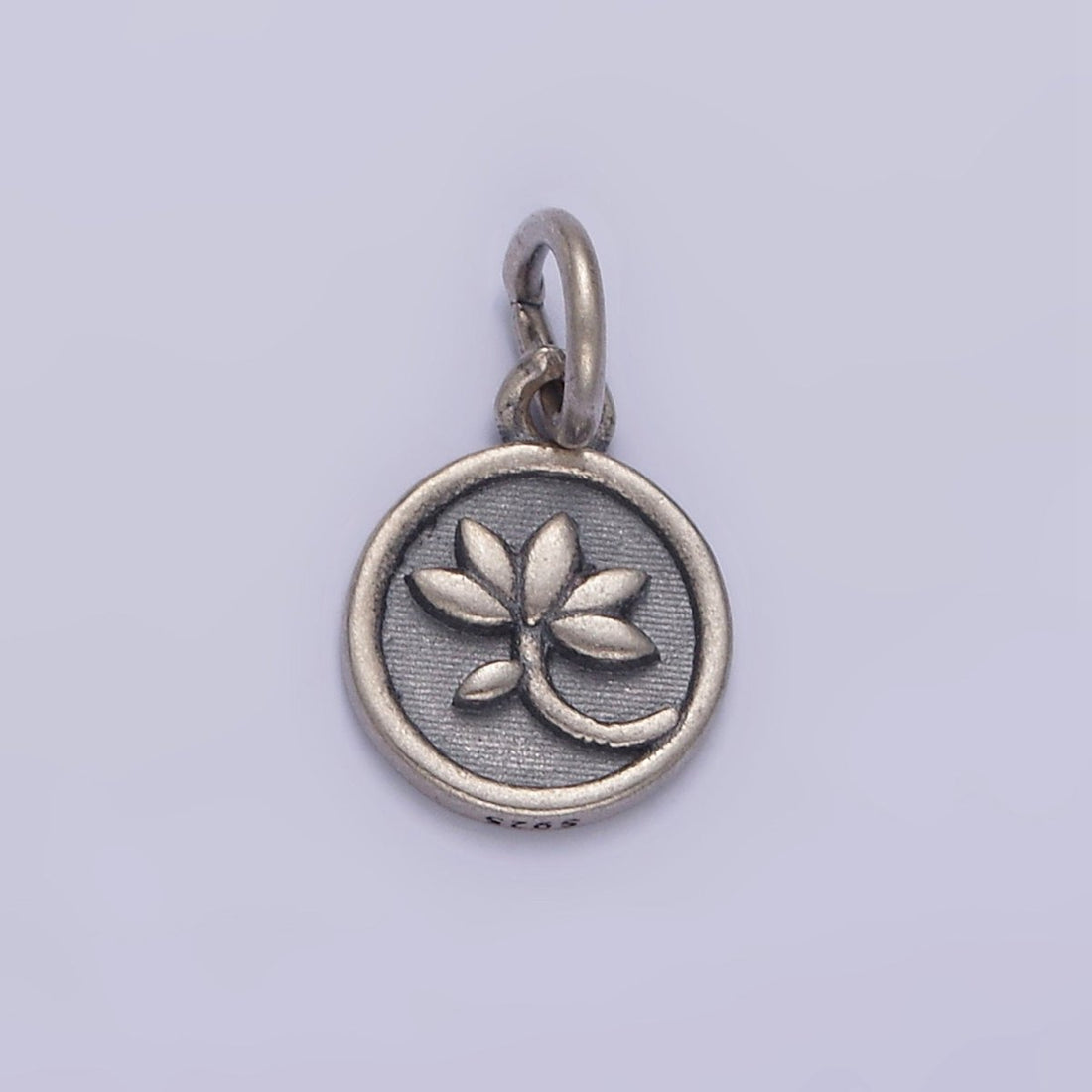 S925 Sterling Silver Flower Leaf Nature Stamped Round Add-On Charm | SL-373