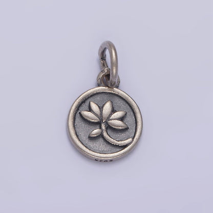 S925 Sterling Silver Flower Leaf Nature Stamped Round Add-On Charm | SL-373