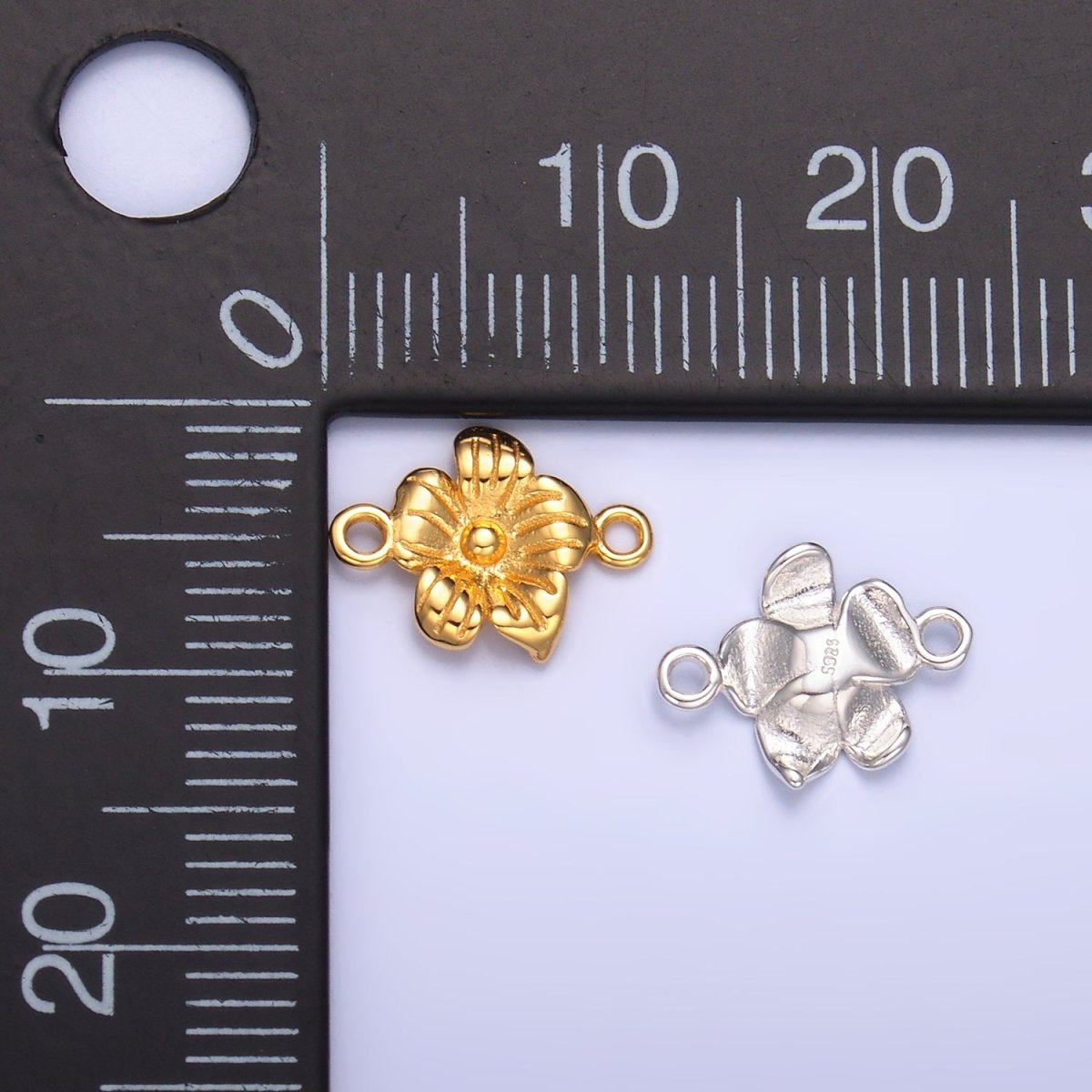 S925 Sterling Silver 10mm Flower Nature Connector in Gold &amp; Silver | SL-611
