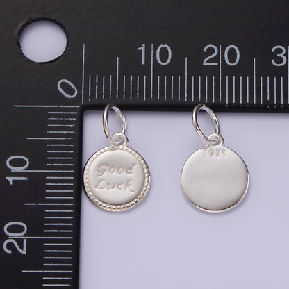 S925 Sterling Silver "Good Luck" Script Engraved Round Charm | SL-434