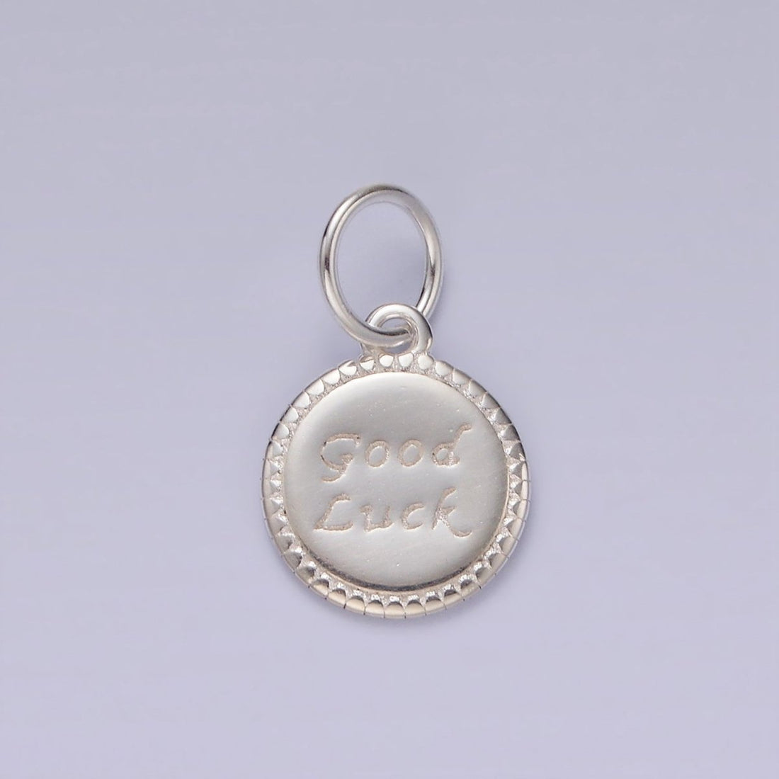 S925 Sterling Silver "Good Luck" Script Engraved Round Charm | SL-434