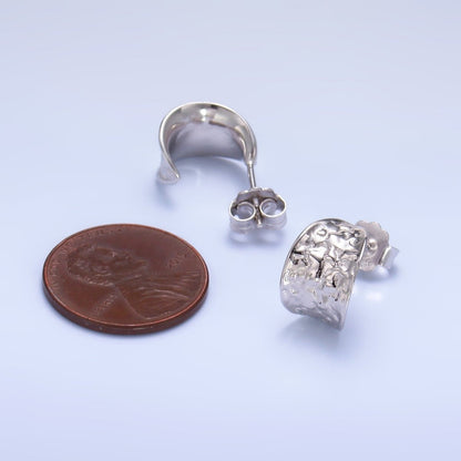 S925 Sterling Silver Hammered C-Shaped Hoop Earrings | SL-582