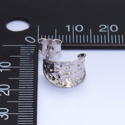 S925 Sterling Silver Hammered C-Shaped Hoop Earrings | SL-582