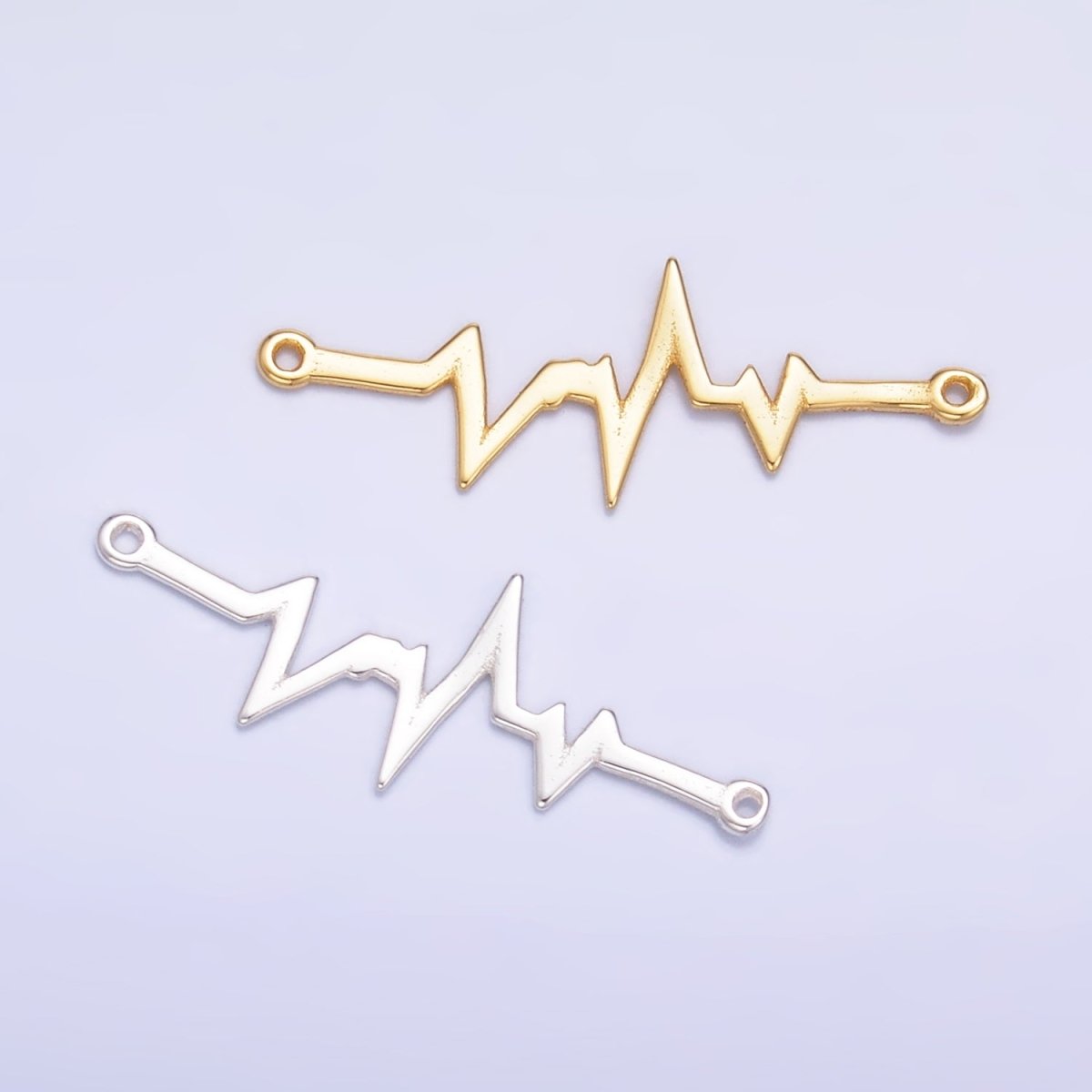 S925 Sterling Silver 21mm x 7.5mm Heart Beat Minimalist Connector in Gold &amp; Silver | SL-615