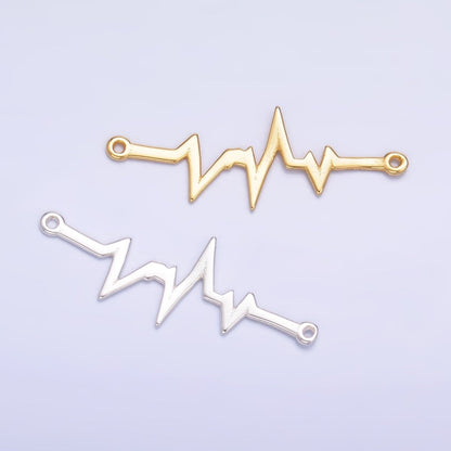 S925 Sterling Silver 21mm x 7.5mm Heart Beat Minimalist Connector in Gold &amp; Silver | SL-615