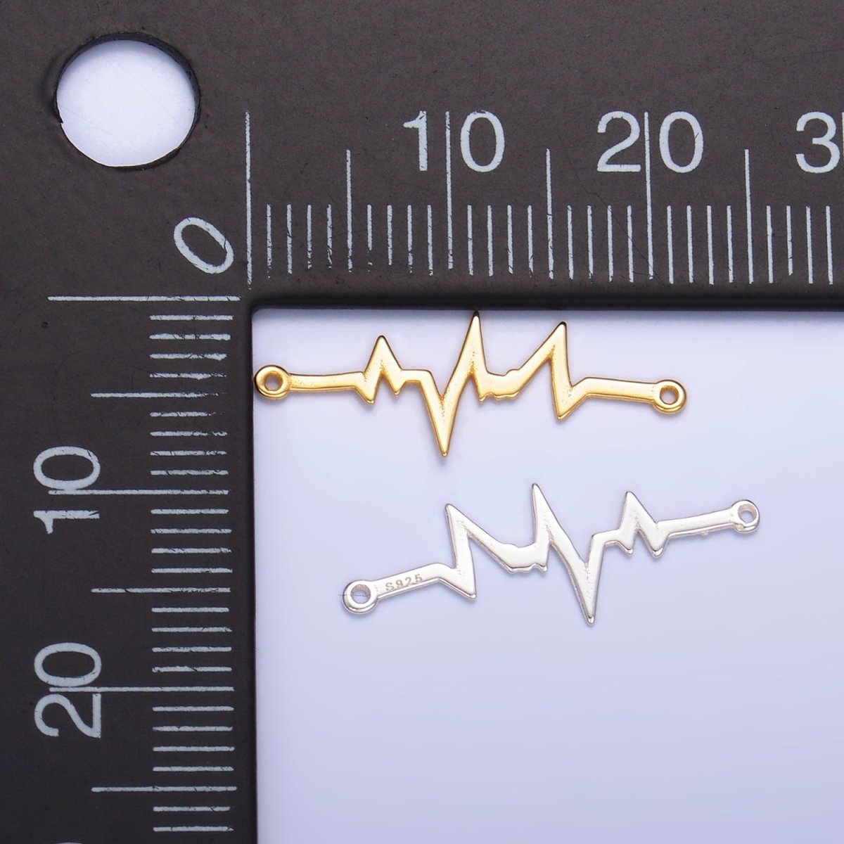 S925 Sterling Silver 21mm x 7.5mm Heart Beat Minimalist Connector in Gold &amp; Silver | SL-615