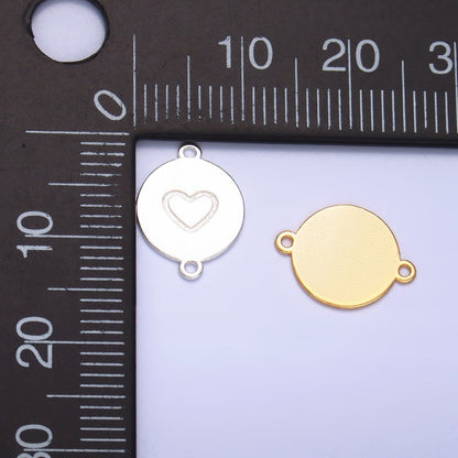 S925 Sterling Silver 10mm Heart Engraved Round Connector in Gold &amp; Silver | SL-586