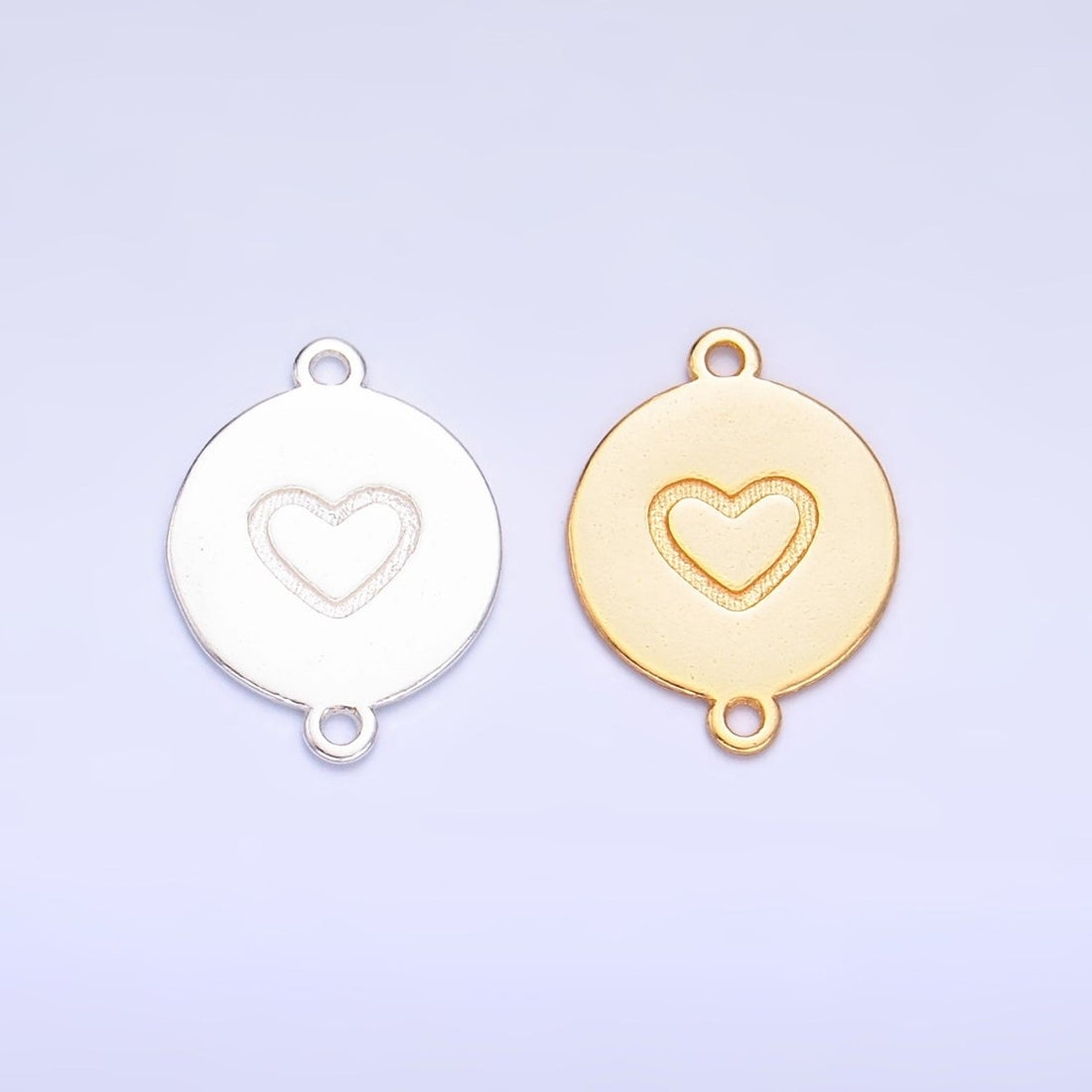 S925 Sterling Silver 10mm Heart Engraved Round Connector in Gold &amp; Silver | SL-586