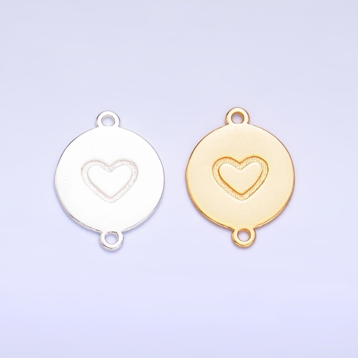 S925 Sterling Silver 10mm Heart Engraved Round Connector in Gold &amp; Silver | SL-586