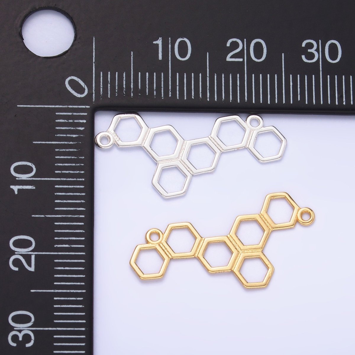 S925 Sterling Silver Honey Comb Charm Connector in Gold &amp; Silver | SL-634