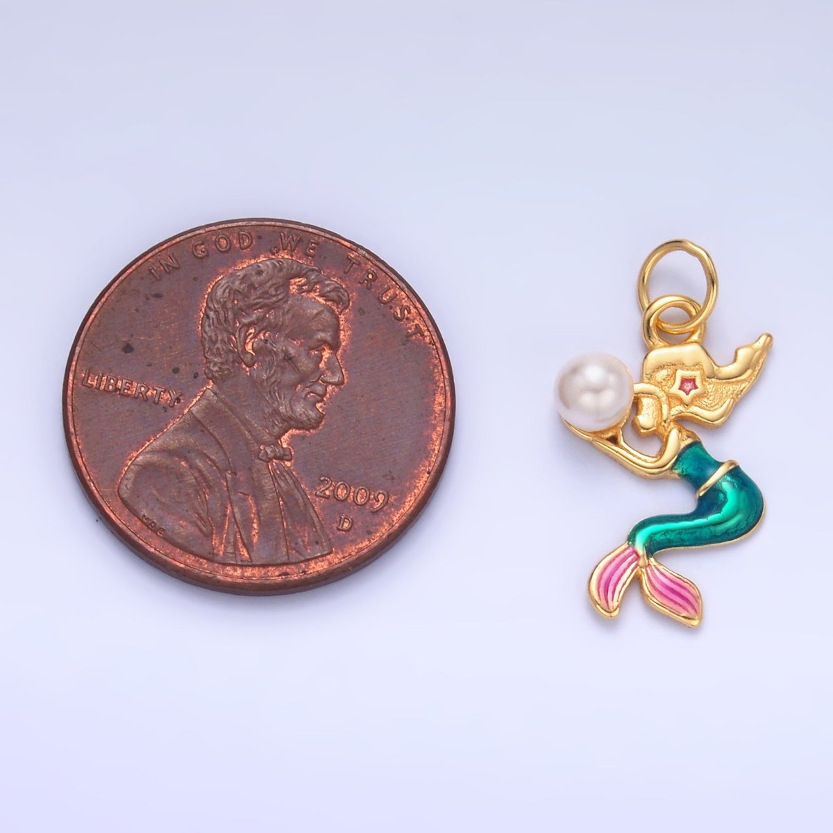 S925 Sterling Silver Mermaid Pearl CZ Enamel Charm in Gold &amp; Silver | SL-626 SL-625