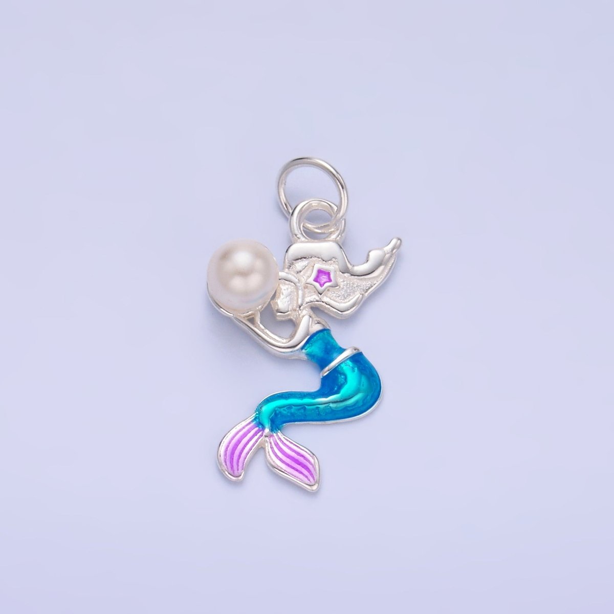 S925 Sterling Silver Mermaid Pearl CZ Enamel Charm in Gold &amp; Silver | SL-626 SL-625