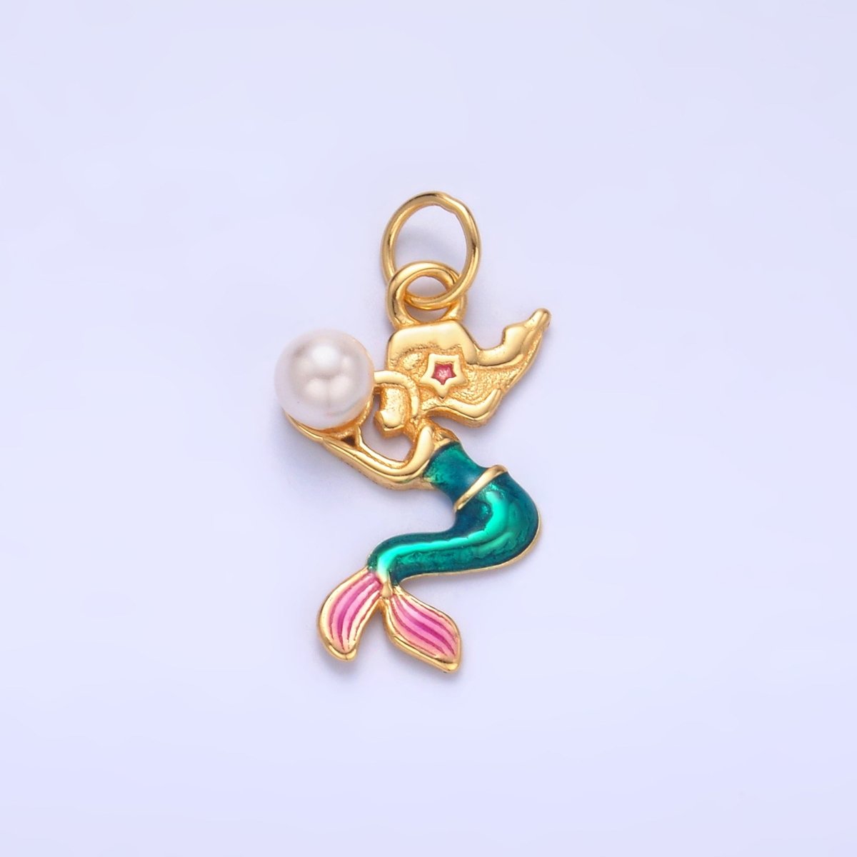S925 Sterling Silver Mermaid Pearl CZ Enamel Charm in Gold &amp; Silver | SL-626 SL-625