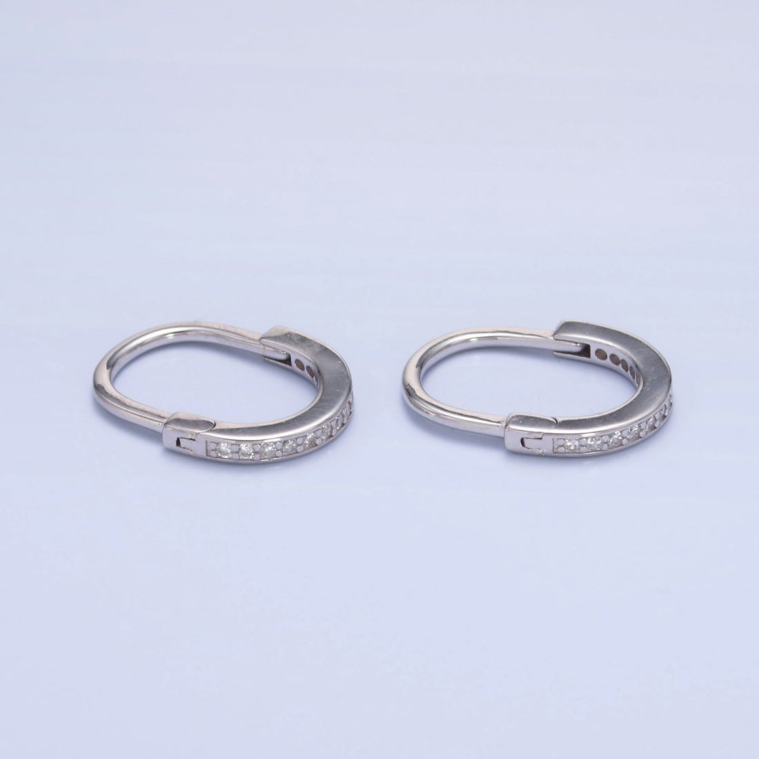 S925 Sterling Silver Micro Paved CZ Oblong Hoop Earrings | SL-583