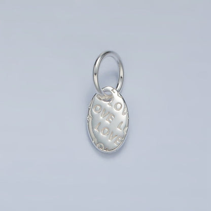 S925 Sterling Silver Mini "Love" Script Oval Tag Charm | SL-030